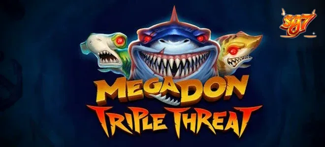 Cena subaquática com tubarões no slot Mega Don Triple Threat